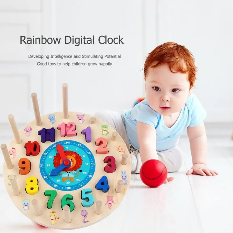 

igital Game Wooden Box Multifunction Digital Learning Wooden Multifunction Rainbow Digital Clock Alarm Clock Cognitive Toy Gifts