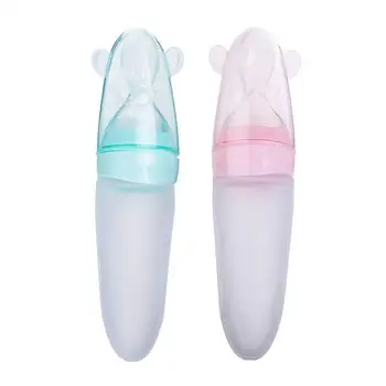 

90ml Cartoon Silicone Rice Cereal Spoon Baby Silicone Squeezing Feeding Spoon Rice Cereal Bottle Auxiliary Food Feeder