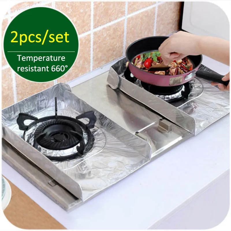 

Baffle Plate Kitchen Gadgets Foldable Anti-oil Gas Stove Pad Cooking Tools Insulation Pads 2Pcs Protect Mat Aluminum Foil