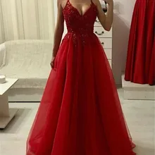 Новинка, Красное длинное вечернее платье, вечерние, сексуальные, на тонких бретелях, расшитые бисером аппликации, Дешевое платье для выпускного,, на заказ, Платья для особых случаев