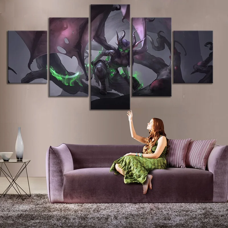  Home Decor Modular Canvas Picture 5 Piece WOW Warcraft DOTA 2 Classic Game Painting Poster Wall For