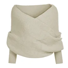 Модный женский свитер с перекрещивающимся передом, Топ с длинным рукавом, вязаная кофта с шарфом, шаль, женские Топы Kawaii