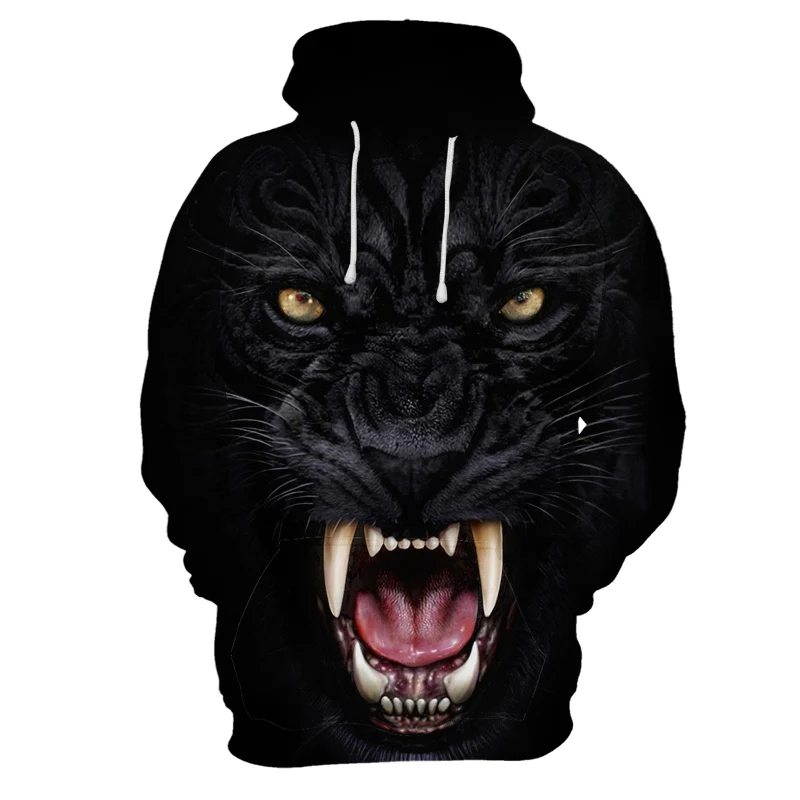 

New fashion hoodie men's / women's 3D sweatshirt print fierce black lion hooded hoodie thin hooded pullover