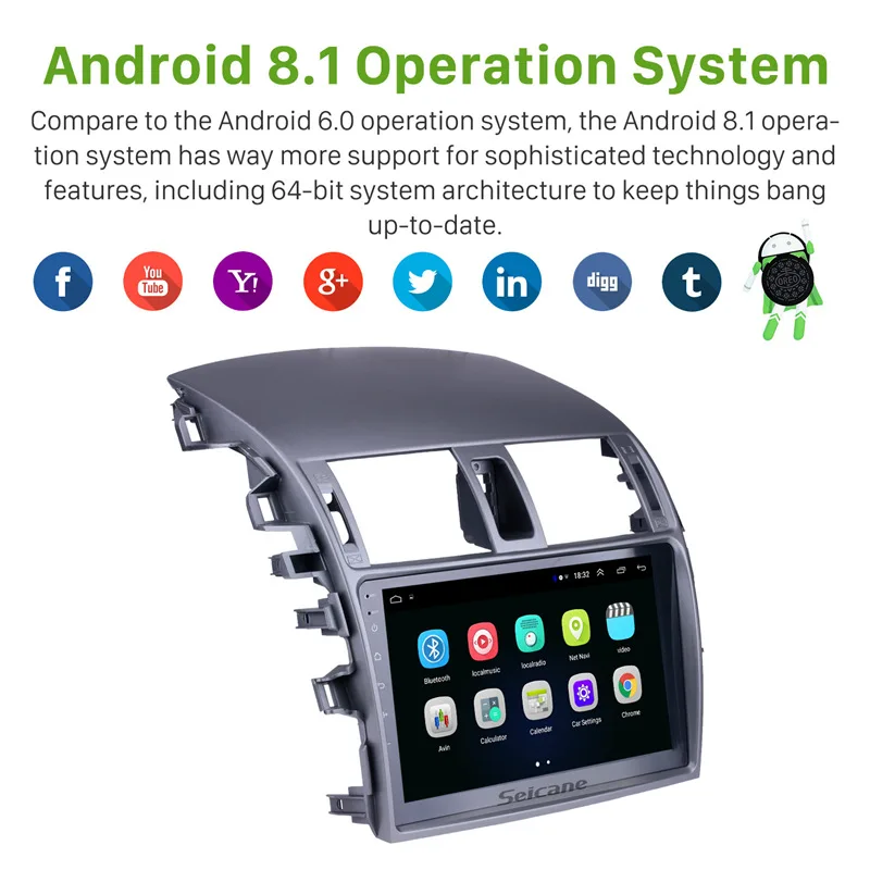 Discount Seicane 2Din Android 8.1 2GBRAM 9" GPS Navigation Radio Player For 2007 2008 2009 2010 Toyota OLD Corolla Bluetooth Music Stereo 1