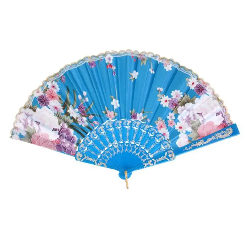 

Hot Sale Spanish Floral Oriental Dance Party Wedding Folding Hand Fan Lace - Lake Blue