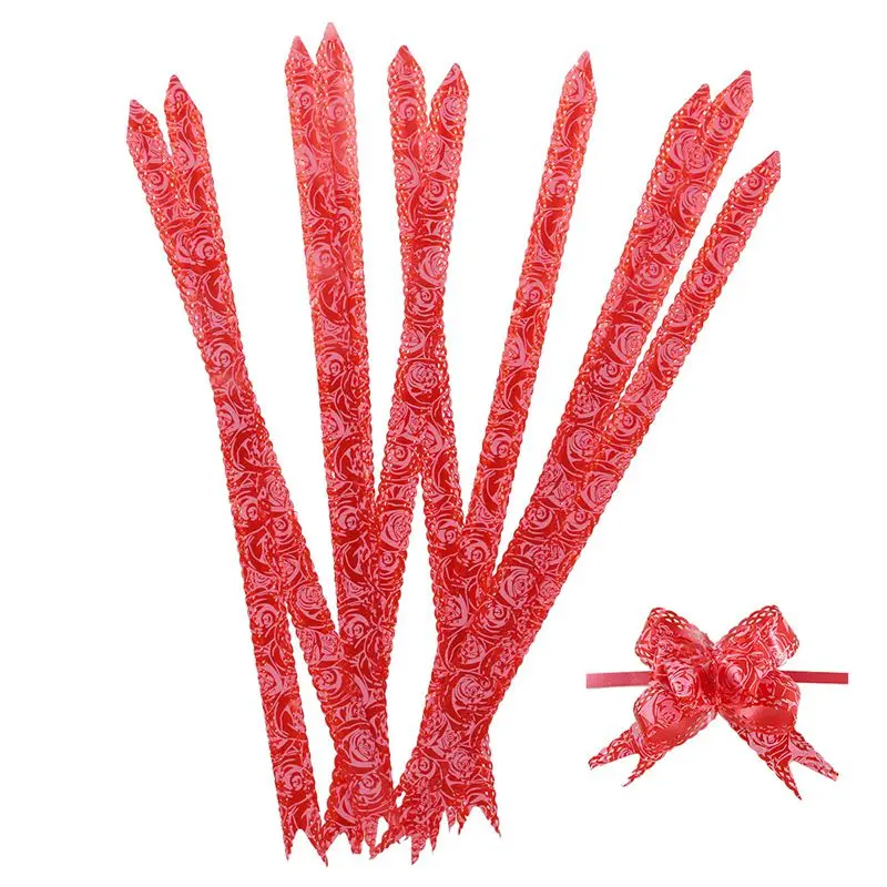

Rose Print Christmas Decoration Gift Wrap Red Pull Bow Ribbon 10 Pcs