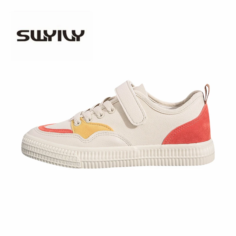 

SWYIVY Woman Shoes Sneakers 2019 Summer Ulzzang Sneakers PU Casual Shoes Vulcanize Sneakers Breathable Flat Shoes Hook Size 40