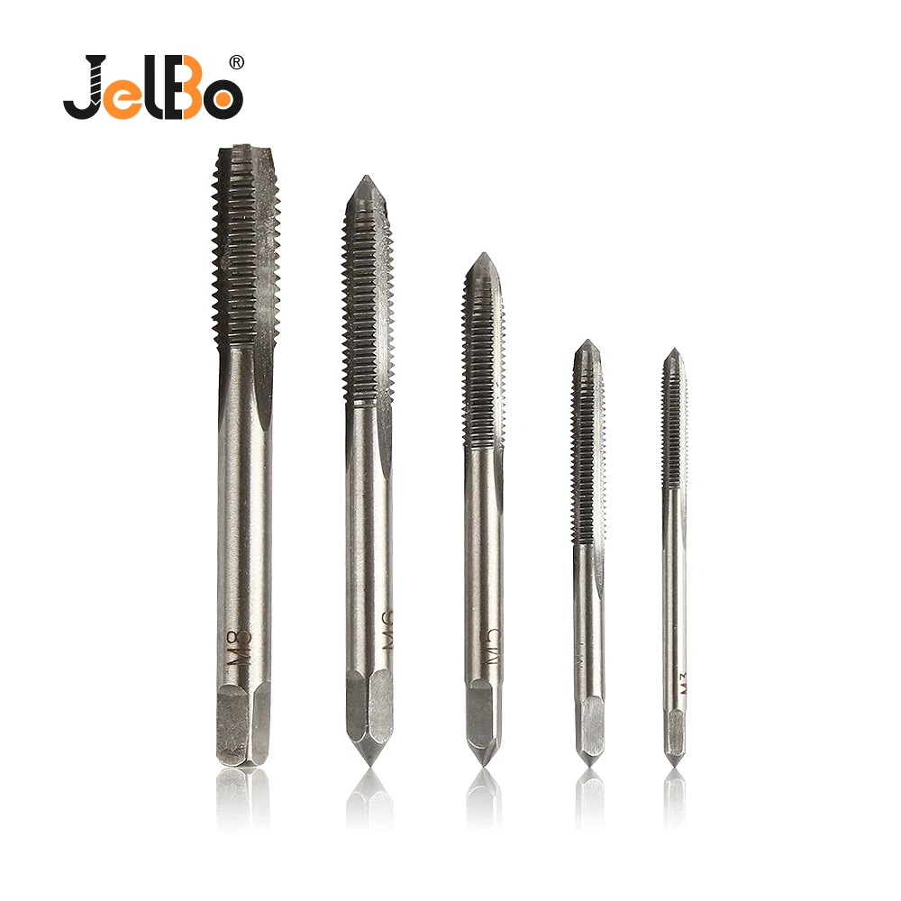 

JelBo 5pcs HSS Thread Spiral Screw Metric Composite Tap Drill Bit Straight Groove Tap Bearing Steel Set for Machine Tools