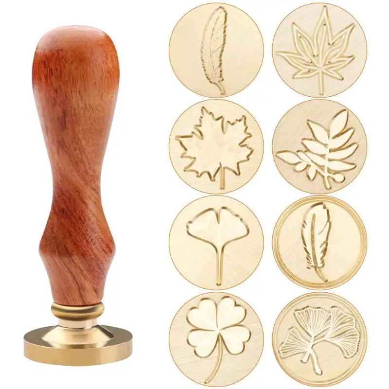 

Retro Antique Metal Plants Sealing Wax Stamps Wood Handle Ancient Wedding Invitations Post Wax Seal Stamp Decor