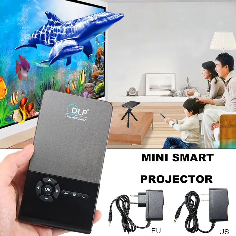 

Home Theater Projector Smart Mini Projector C2 Android 4.4 DLP WiFi 1+8G BT4.0 for Pocket Portable bluetooth LED DLP Projector