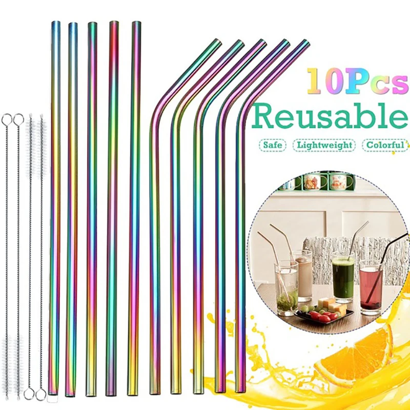 

3pcs/set 304 Stainless Steel Metal Straw Reusable Drinking Straws include Cleaning Brush