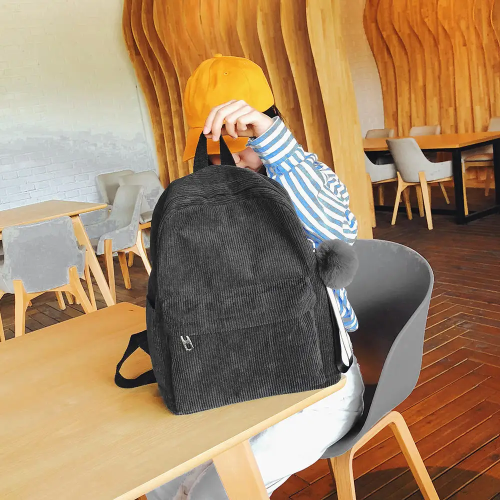 

Corduroy Fabric Cashmere Backpack Female Wild Hair Ball Small Backpack Shoulder Diagonal Simple Small Bag Travel Bag