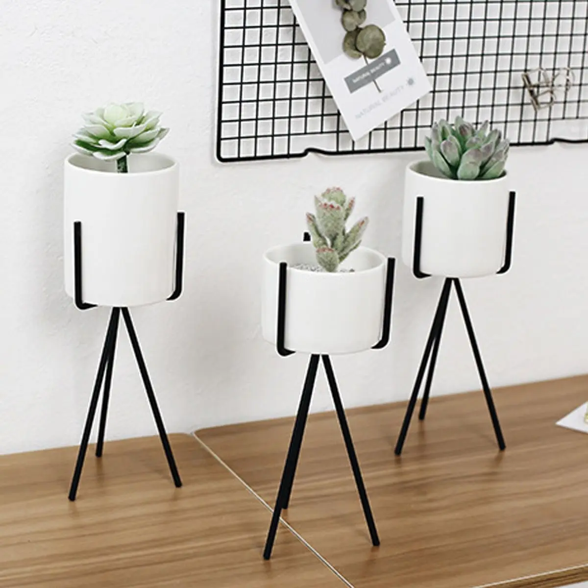 

Nordic Style Ceramic Flower Pot Stand Minimalism Flower Vases Home Decoration with Iron Shelf Rack Support for Flower