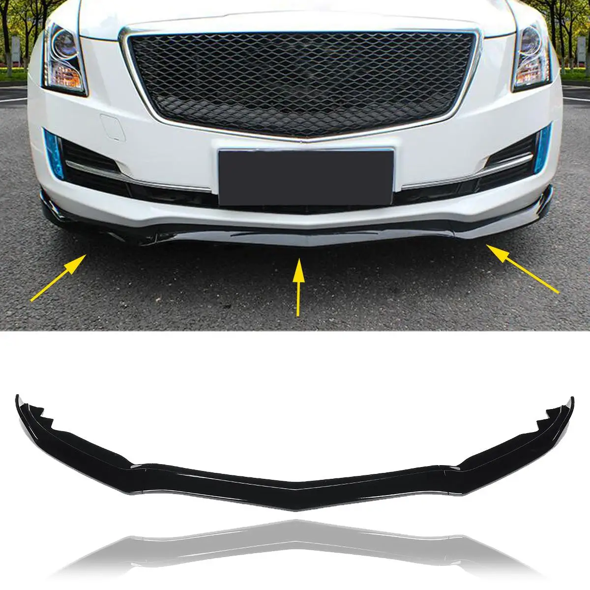 3 piezas de labio de parachoques delantero del coche para Cadillac ATS 2015-2018 piezas exteriores parachoques delantero del coche brillo de labios negro recorte cubierta 3 piezas de labio de parachoques delantero del coche para Cadillac ATS 2015-2018 piezas exteriores parachoques delantero del coche brillo de labios negro recorte cubierta