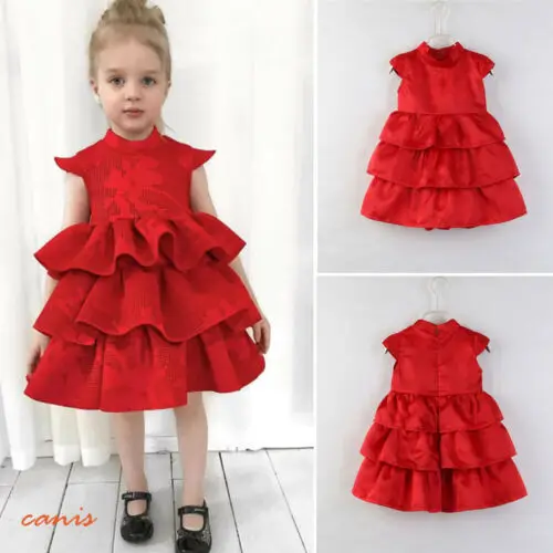 

Cute Toddler Kids Girls Ruffle Dress Princess Wedding Party Summer Tutu Dresses Size 2-6Y