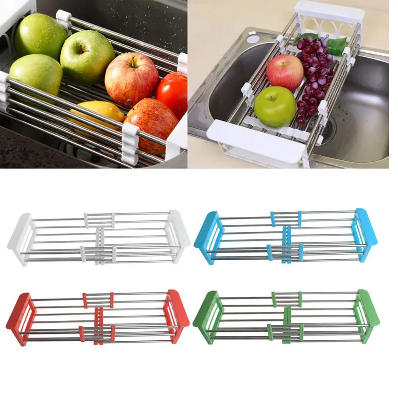 2018 أحدث الفولاذ المقاوم للصدأ رف لتجفيف الأطباق تجفيف المطبخ علبة حاوية المنظم التخزين 4 ألوان