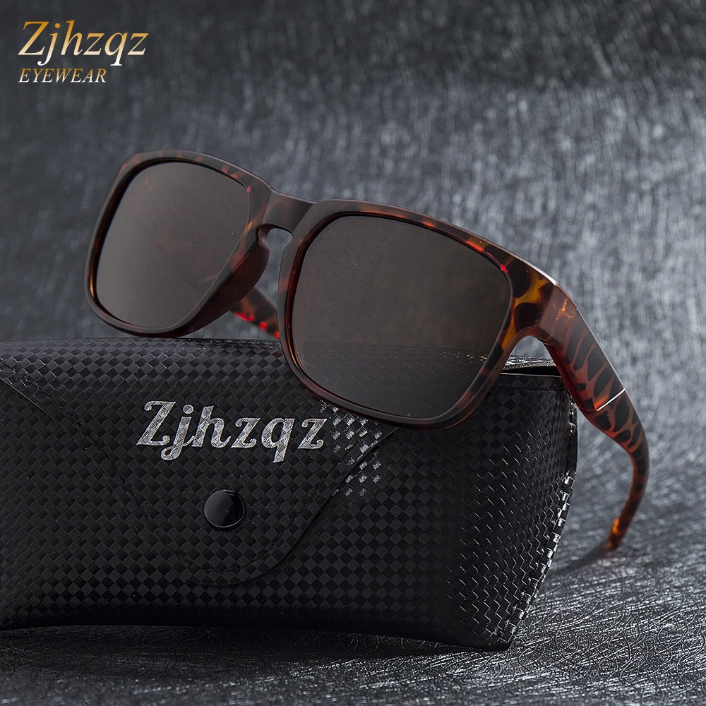 

ZJHZQZ New UV400 Fashion Sunglasses Womens Polarized Sunglasses Mens Brown Driving Mirrors Black Lens Eyewear Male Sun Glasses