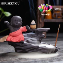 10 шт. пирамидки благовоний+ буддийский монах курильница для благовоний горелка держатель для ароматических палочек подставка 2в1 курильница духи аромат специй аромат