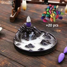 NOOLIM Керамика Черный Дракон обратного курильница с держателем ароматерапия буддийская кадильница украшения дома пирамидки благовоний 12,2x5,2 см