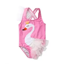 Emmaaby/Одежда для купания для маленьких девочек; милый купальник с рисунком лебедя из тюля; комплект бикини; купальный костюм; бикини