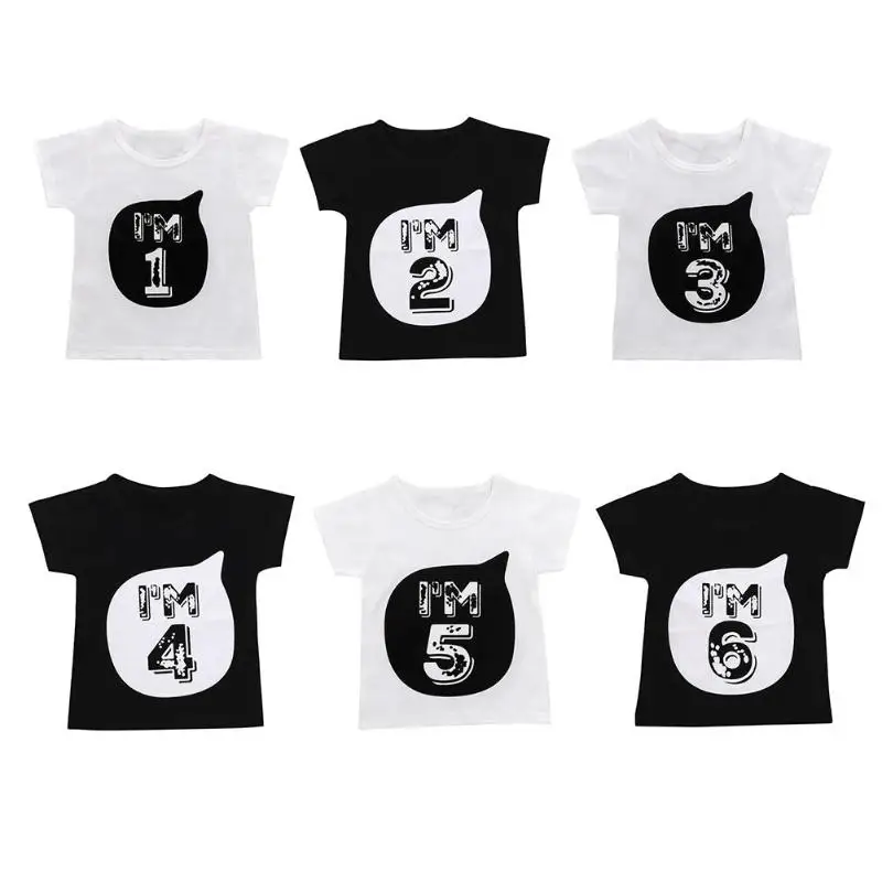 

Boys Girls Short Sleeve T-shirt Summer Cute Baby Birthday Number Print Tees