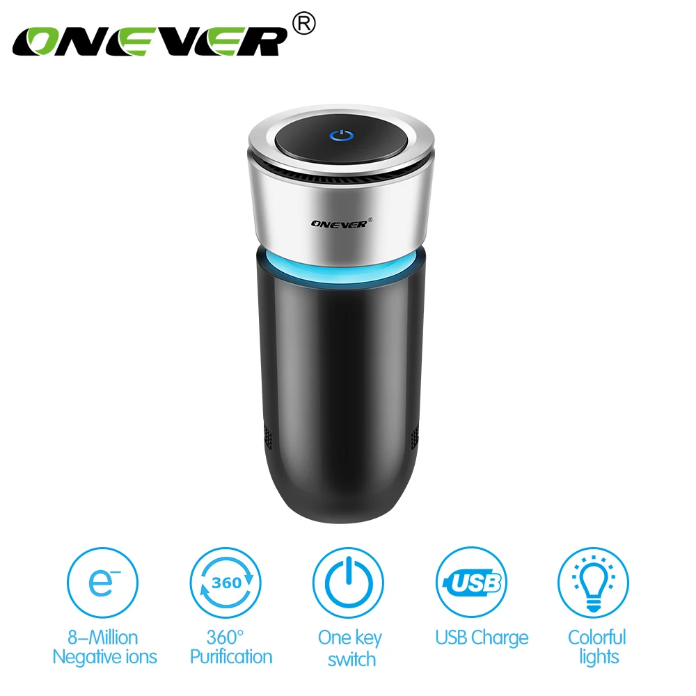 

Onever Cup Shape Car Air Purifier Negative Ions Air Cleaner Ionizer Air Freshener with Car Charger Remove PM2.5 Formaldehyde