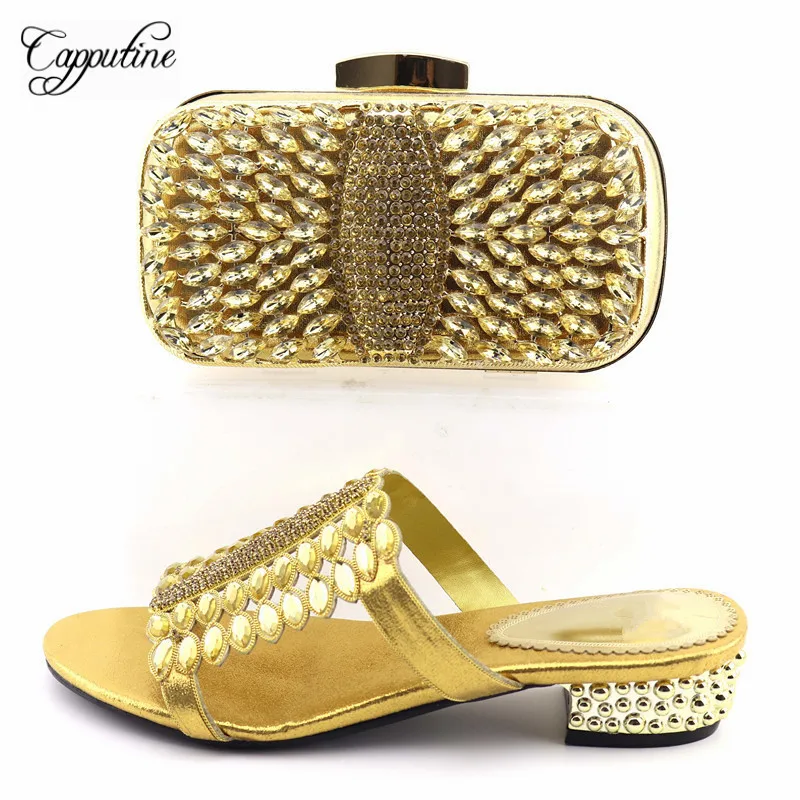 New African Women Shoes And Purse Set Fashion Decorated With Crystal Slipper Shoes And Bag Set For Party On Sale TX-730