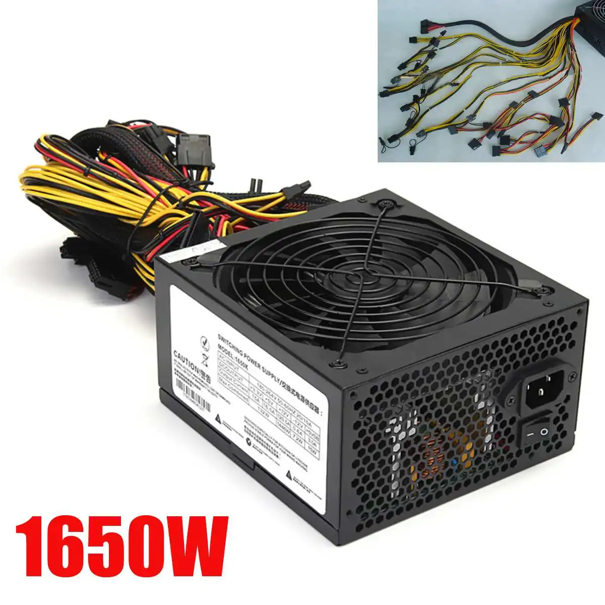 

1PCS Steel Black 1650W Power Supply for 6GPU Eth Rig Ethereum Coin Miner Mining Bitcoin