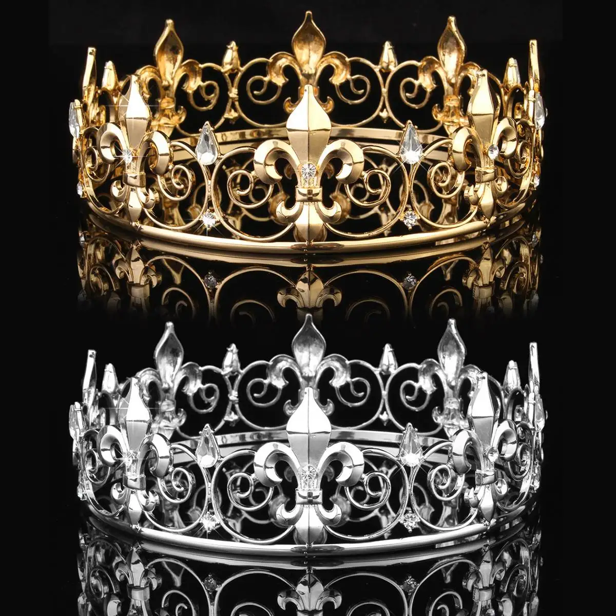 

Golden/Silver Wedding Bridal Crystal Tiara Crown King Queen Pageant Prom Rhinestone Veil Tiara Headband Wedding Hair Jewelry