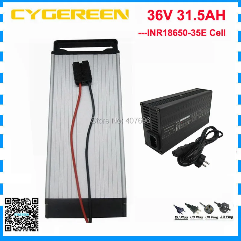 

36V 31.5AH Rear rack battery 1500W 36V 31.5AH Lithium ion ebike battery use for samsung 3500mah cell 50A BMS with 5A Charger