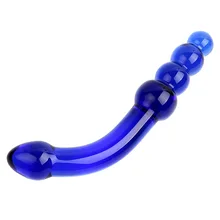 OLO Glass Dildo Crystal Anal Beads Fake Penis G-spot Stimulation Blue Pyrex Butt Plug Sex Toys for Women Men Masturbator