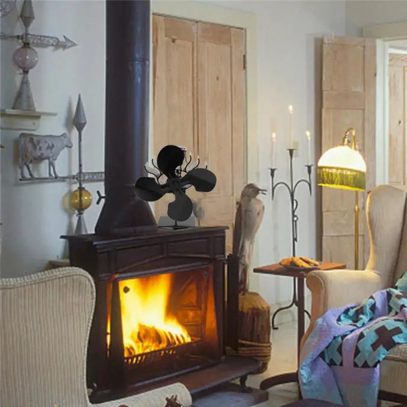 

4 Blades Wood Heater Eco Fan Stove Fire Heat Powered Circulating Fireplace Fan Home Livingroom Winter Warm Accessories