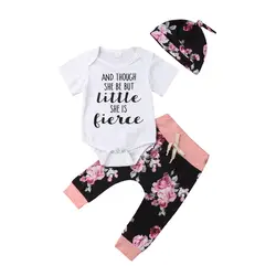 Осенняя одежда для новорожденных, новинка 2019 года, комбинезон для маленьких девочек + штаны с цветочным рисунком, леггинсы, костюм для