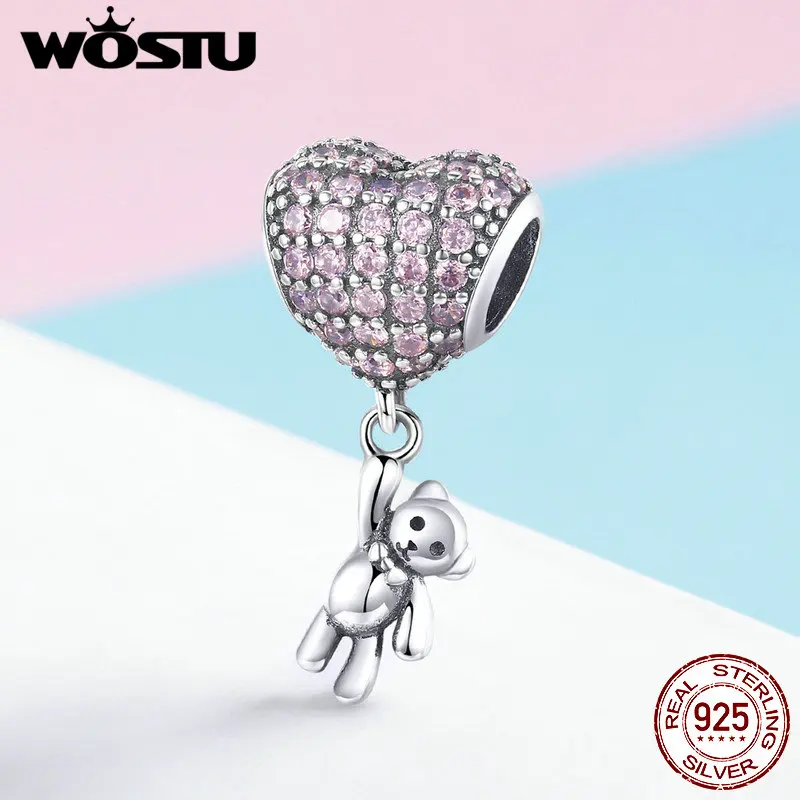 Ожерелье и браслет WOSTU из серебра 925 пробы с шариками медведями подходит для