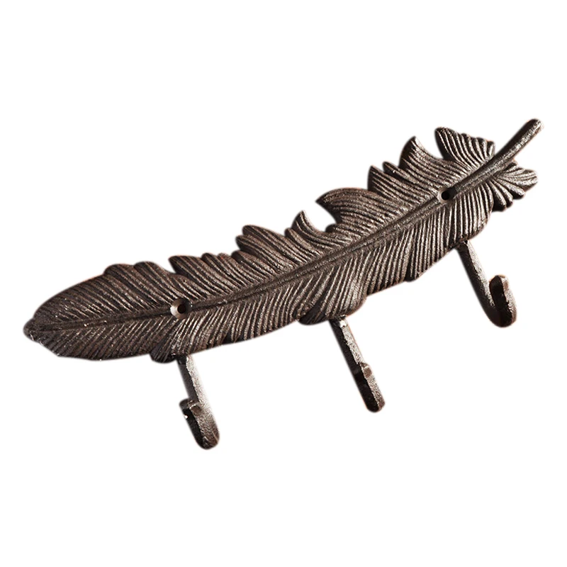 

Creative Cast Iron European Retro Wrought Iron Key Hook Feather Shaped Hanger Creative Coat Hook Door Hooks Metal Crafts Decor