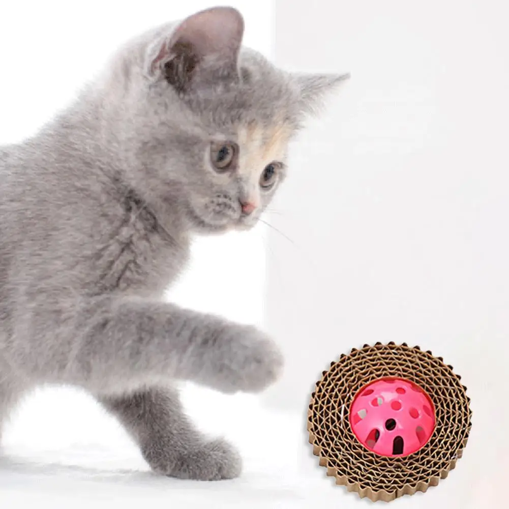 Забавная Когтеточка для кошек, игрушка для кошек из гофрированной бумаги, Когтеточка для кошек с пластиковым шариком-колокольчиком
