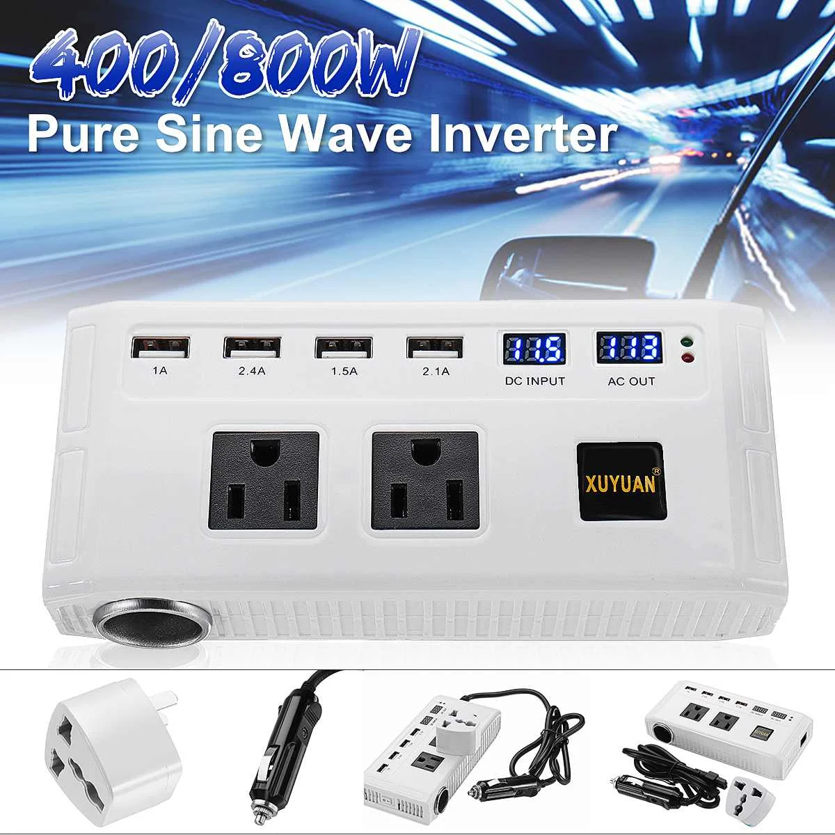 

Pea k 800W Power Inverter Sine Wave 12V To 110V Charger Converter For Car Caravan Energy Efficient Overvoltage-protection