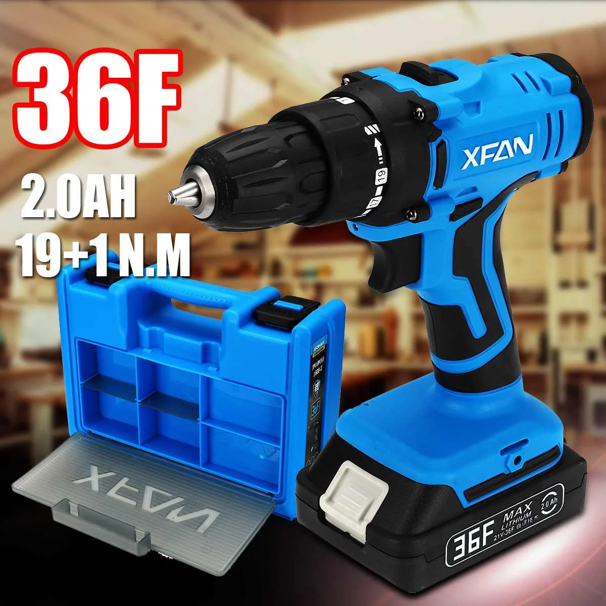 

2-Speed Electric Drill 36V Rechargeable Lithium 2 Batteries Mini Cordless Screwdriver Drive 3/8'' Power Screwdrivers Hand Tool
