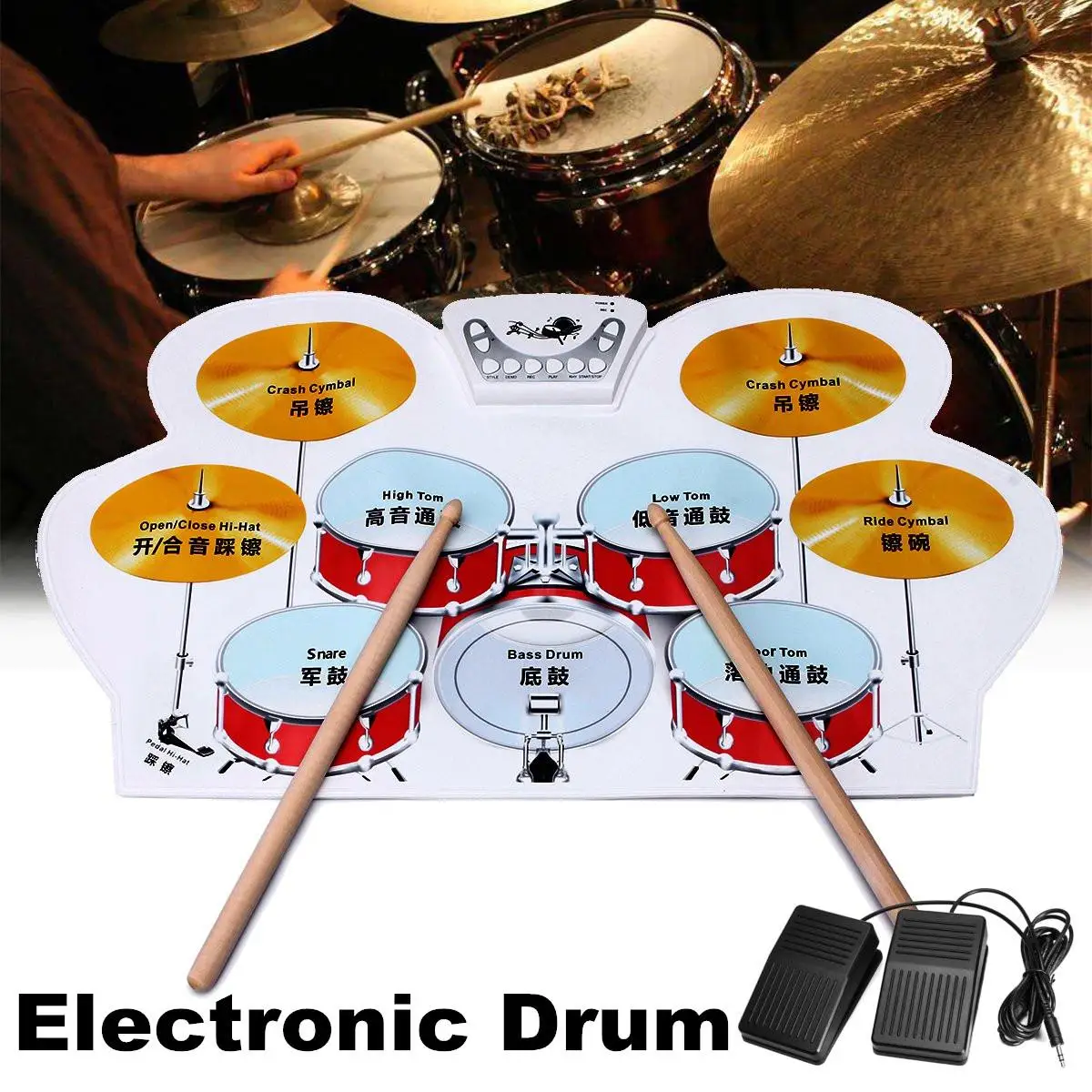 

Portable Electronic Drum Digital USB 9 Pads Roll Up Drum Set Silicone Electric Drum Pad Kit With DrumSticks Foot Pedal For Kids