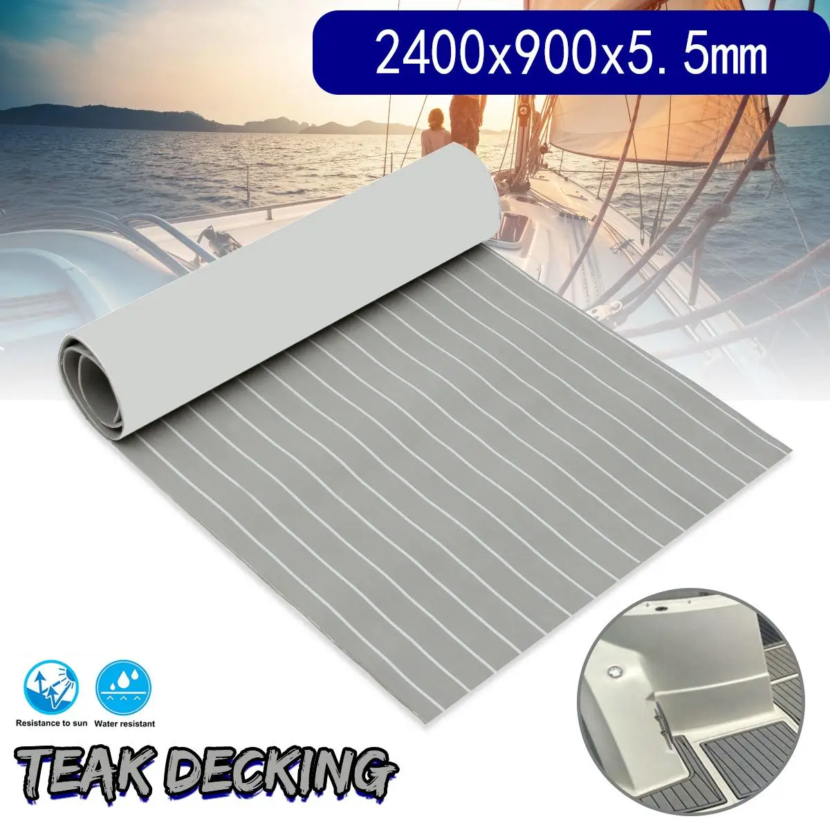 

900x2400x5.5mm Light Grey with White EVA Foam Teak Boat Flooring Sheet Yacht Synthetic Teak Marine Decking Pad