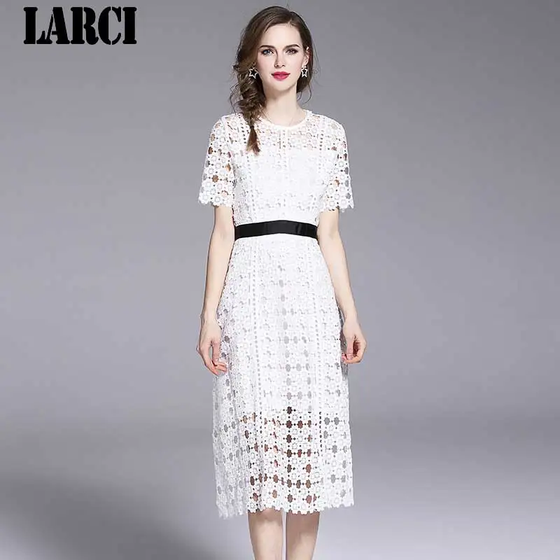LARCI 2018 Новая мода Женская одежда с круглым вырезом Кружевная аппликация в форме