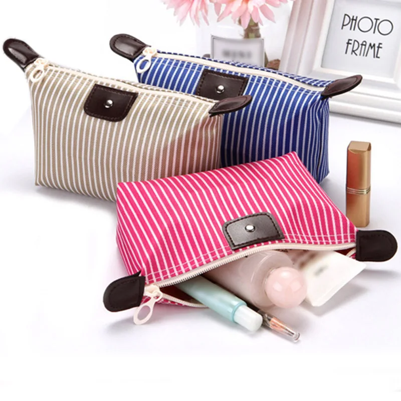 

New 1PC Waterproof Cosmetic Bag Striped Earphone Korean Portable Storage Case Women Popular Travel Bag