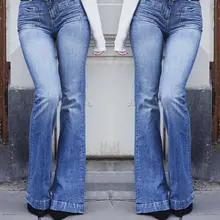 Women High Waist Jeans Flare Pants Fashion ladies Denim Fit Pocket Long Pants Spring Autumn Trousers