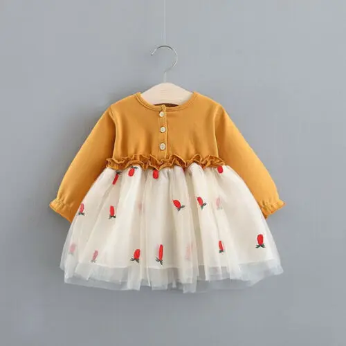 

Newborn Baby Girls Spliced Dress Long Sleeve Party Kid Wedding Dresses Princess