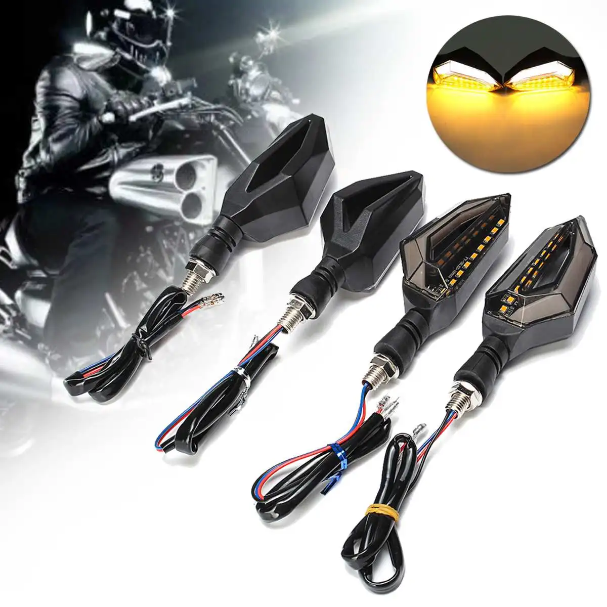 4pcs Universal Motorcycle Turn Signal New White Daytime Running Flowing