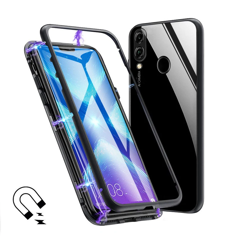 

Magnetic Glass Phone Case For Huawei Honor 8x Metal Frame Bumper Case For iPhone X XS Max XR 10 Accessories For Pocophone F1