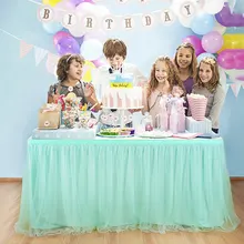 Эластичная сетчатая юбка для стола Тюль посуда скатерть вечерние для вечеринки, свадьбы, дня рождения, украшения дома мятно-зеленый