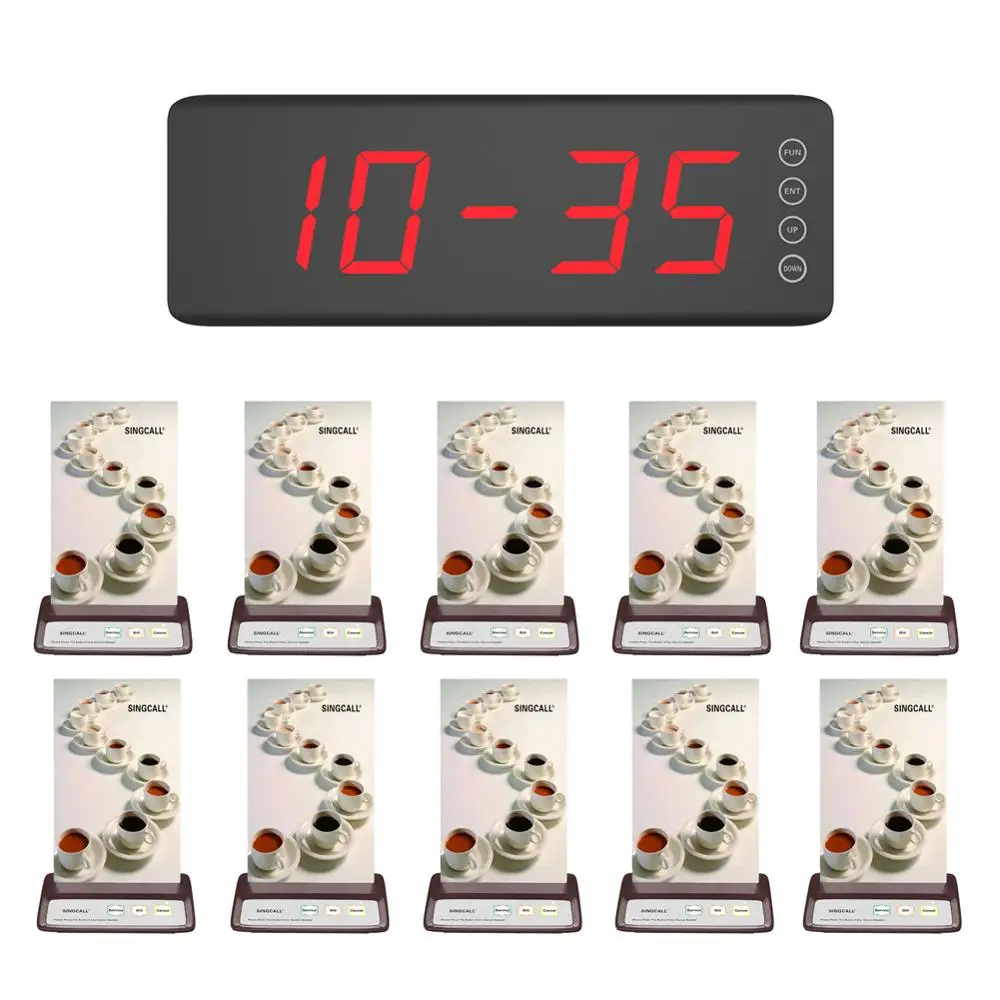 

SINGCALLwaiter calling system,1 screen display receiver SC-R50 and 10 wireless call buttons,3 options button pagers coffee color