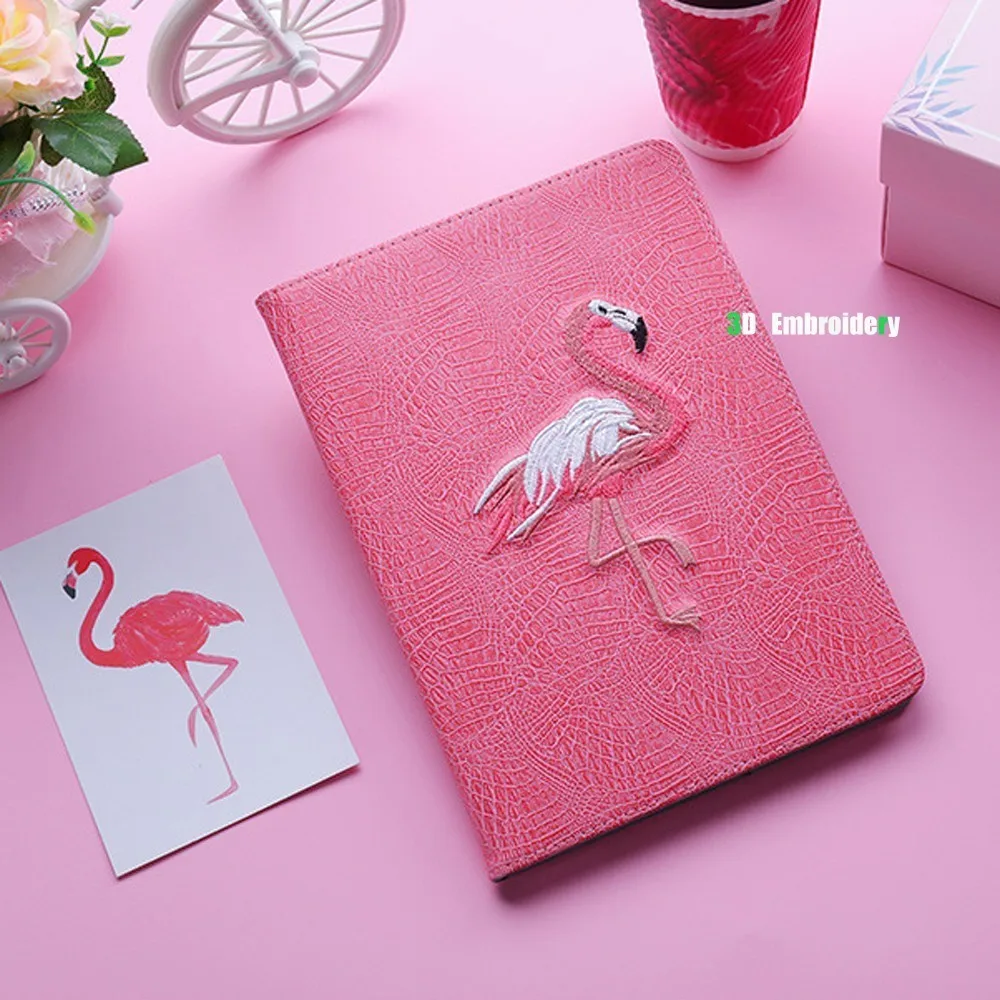

Coolaxy 3D Flamingo Embroidery Case For IPad Air 2 Air 1 PU Leather Smart Awake Sleep Flip Cover Case For IPad Case 2018 9.7