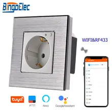 Bingoielec Wi-Fi розетка, стандарт ЕС, алюминиевая рама, немецкая настенная розетка, дистанционное управление, RF 433, с беспроводным управлением через приложение Tuya